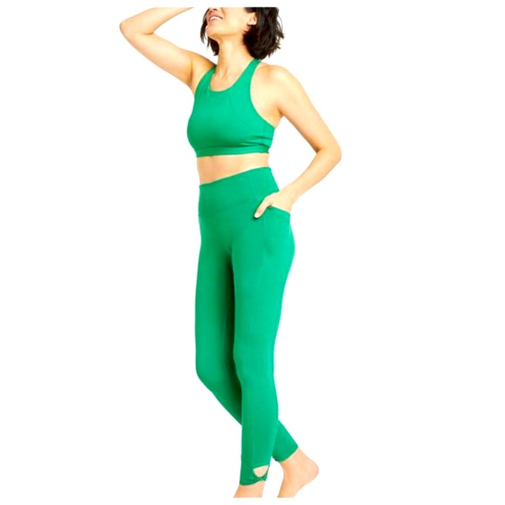 All in Motion Green Pocket Crop Stretch Leggings Workout Tights